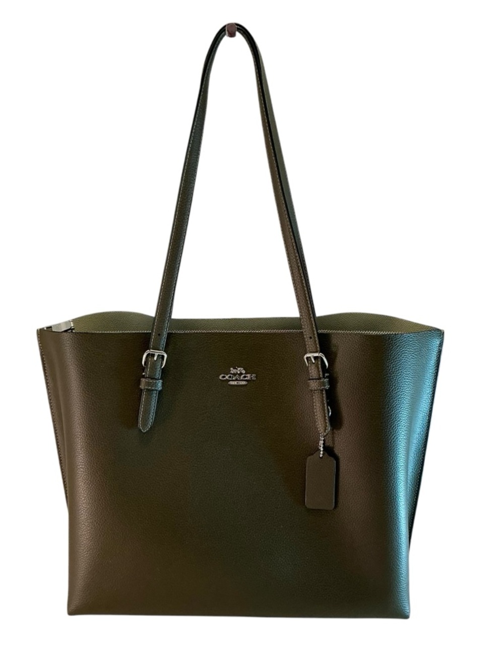 COACH Mollie Leather Tote Cargo Olive Green Shoulder Bag Large, Work Bag